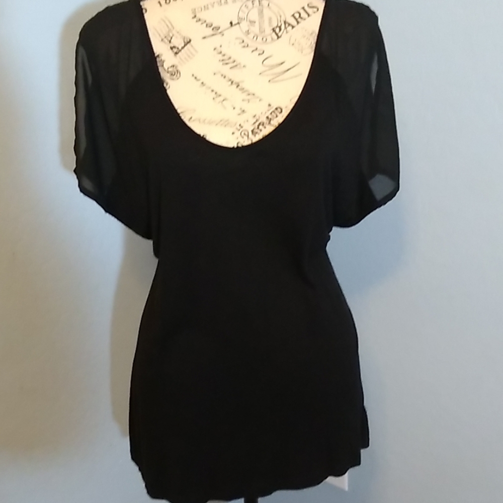 Sheer Cold Shoulder Blouse - Black